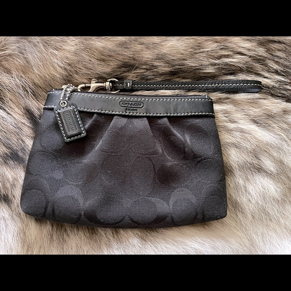 Coach Handbags - Coach Black Signature CC Leather & Canvas Wristlet